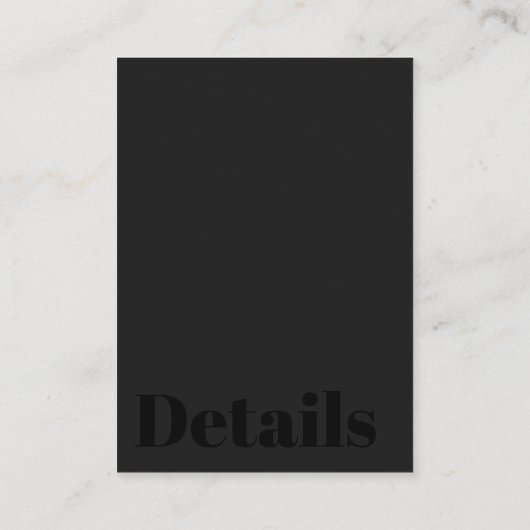 Eenvoudige minimale typografie zwarte bruiloft informatiekaartje (Achterkant)