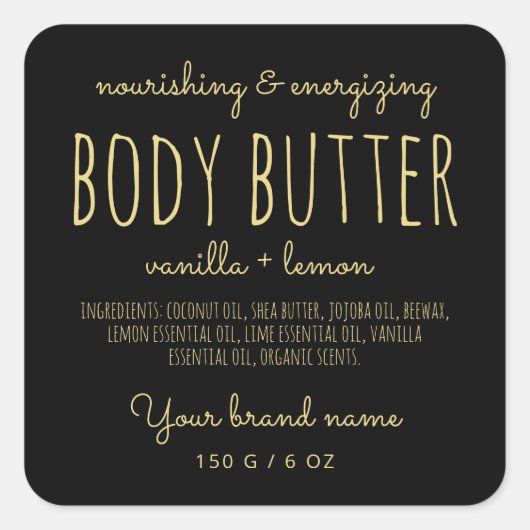 Eenvoudige, minimale verpakking zwarte rommelboter vierkante sticker (Voorkant)