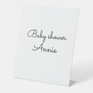 eenvoudige minimale voeg je naam tekst baby shower reclamebord met voetstuk