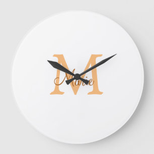 eenvoudige minimale voeg naam monogram oranje brui grote klok