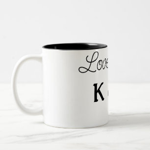 eenvoudige minimale voeg uw naam tekst liefde voge tweekleurige koffiemok