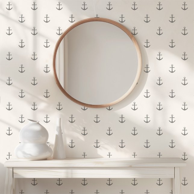 Eenvoudige minimale Waterverf Ankers Nautical Grey Behang (Creator heeft geüpload)