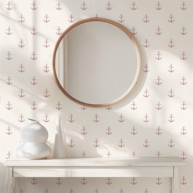 Eenvoudige minimale Waterverf Ankers Nautical Pink Behang (Creator heeft geüpload)