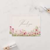 Eenvoudige minimale Wildflower Creamy Dank u Kaart (Voorkant / Achterkant in situ)