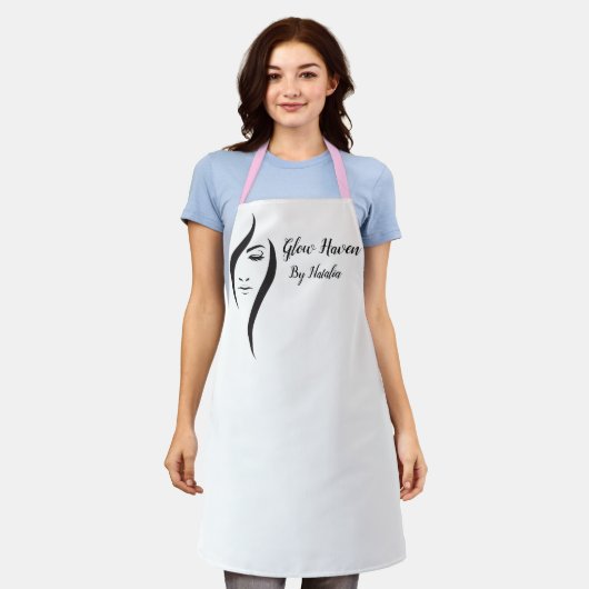 Eenvoudige minimale witte en zwarte schoonheidssal schort (Gedragen)