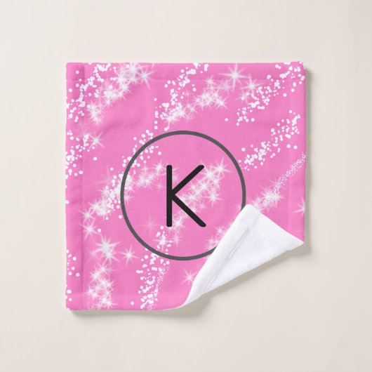 eenvoudige minimale witte monogram roze glitter wa bad handdoek (Wasdoekje)