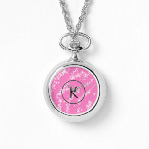 eenvoudige minimale witte monogram roze glitter wa horloge