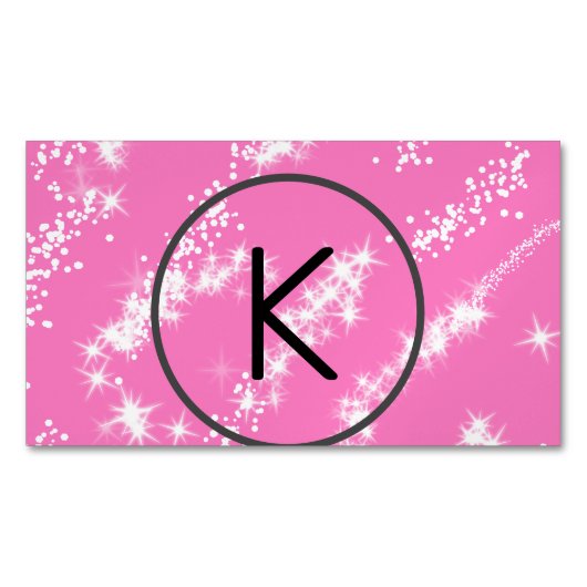 eenvoudige minimale witte monogram roze glitter wa magnetisch visitekaartje (Voorkant)
