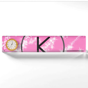 eenvoudige minimale witte monogram roze glitter wa naambordje