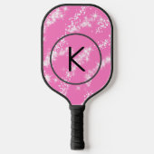 eenvoudige minimale witte monogram roze glitter wa pickleball paddle (Voorkant)