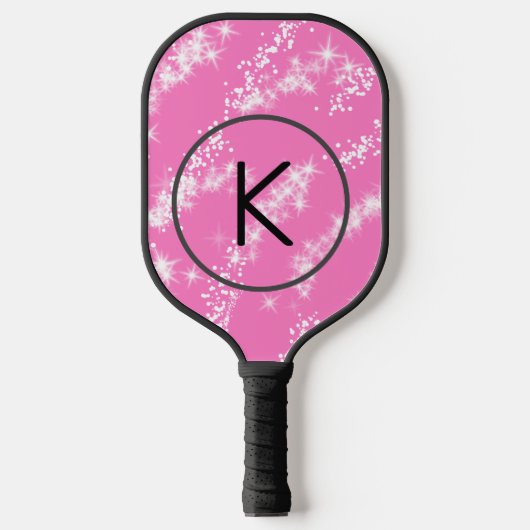 eenvoudige minimale witte monogram roze glitter wa pickleball paddle (Voorkant)