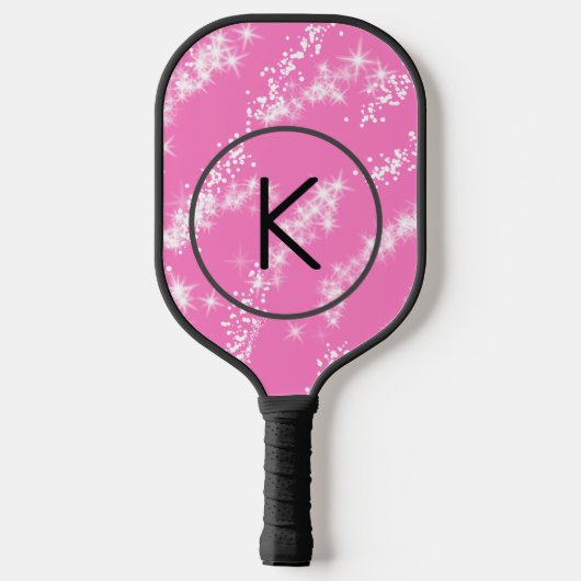 eenvoudige minimale witte monogram roze glitter wa pickleball paddle (Achterkant)