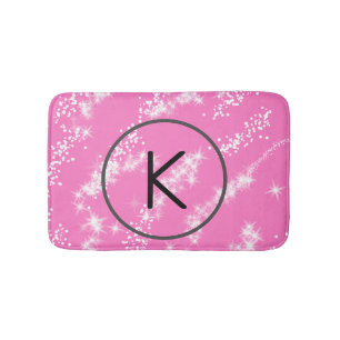 eenvoudige minimale witte monogram roze glitters w badmat