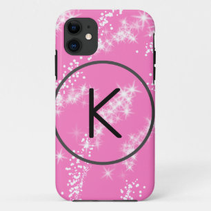 eenvoudige minimale witte monogram roze glitters w Case-Mate iPhone case