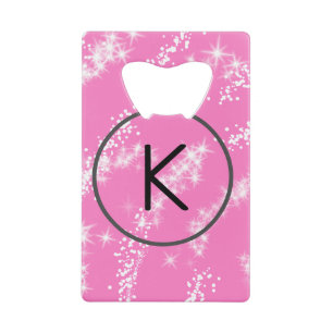 eenvoudige minimale witte monogram roze glitters w creditkaart flessenopener