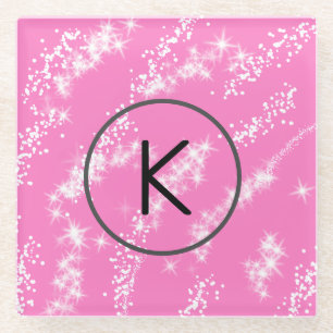 eenvoudige minimale witte monogram roze glitters w glazen onderzetter