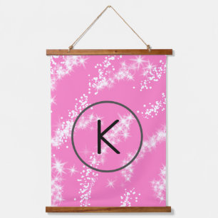 eenvoudige minimale witte monogram roze glitters w hangend wandkleed