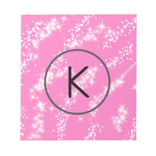 eenvoudige minimale witte monogram roze glitters w notitieblok