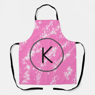eenvoudige minimale witte monogram roze glitters w schort