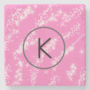 eenvoudige minimale witte monogram roze glitters w stenen onderzetter