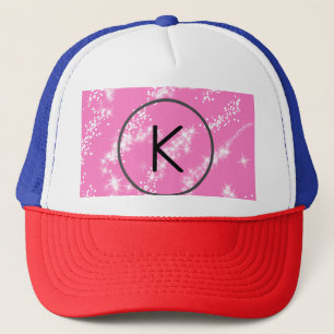 eenvoudige minimale witte monogram roze glitters w trucker pet