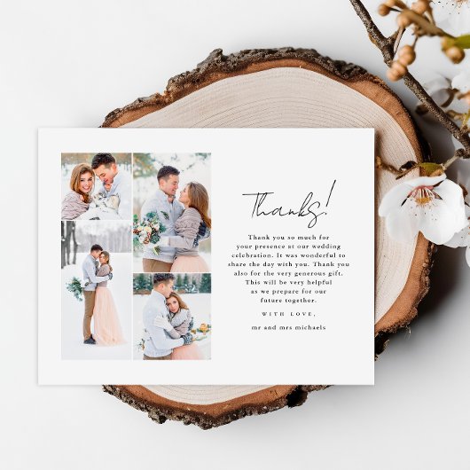 Eenvoudige minimale witte trouwfoto Dank u Briefkaart