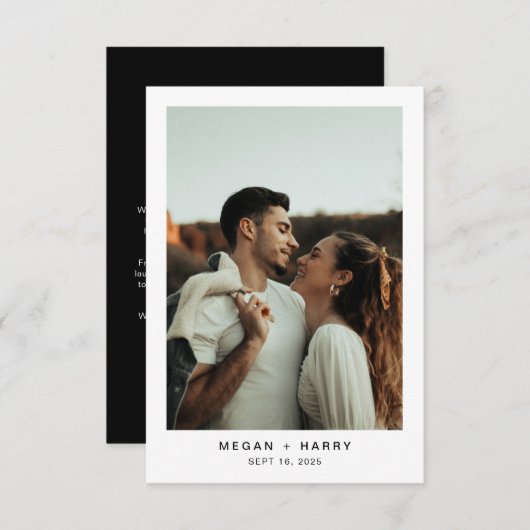 Eenvoudige minimale zwart-wit bruiloft bedankkaart (Voorkant / Achterkant)