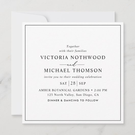 Eenvoudige minimale zwart-wit bruiloft kaart (Voorkant)