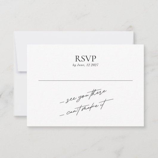 Eenvoudige minimale zwart-wit bruiloft RSVP kaartje (Voorkant)