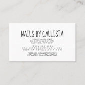Eenvoudige Minimale Zwart Wit Typografie Nail Tech Visitekaartje (Achterkant)