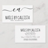 Eenvoudige Minimale Zwart Wit Typografie Nail Tech Visitekaartje (Voorkant / Achterkant)