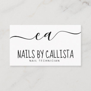 Eenvoudige Minimale Zwart Wit Typografie Nail Tech Visitekaartje