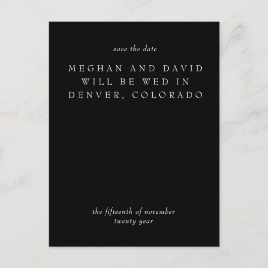 Eenvoudige minimale zwart-witopslag op de datum aankondigingskaart (Voorkant)