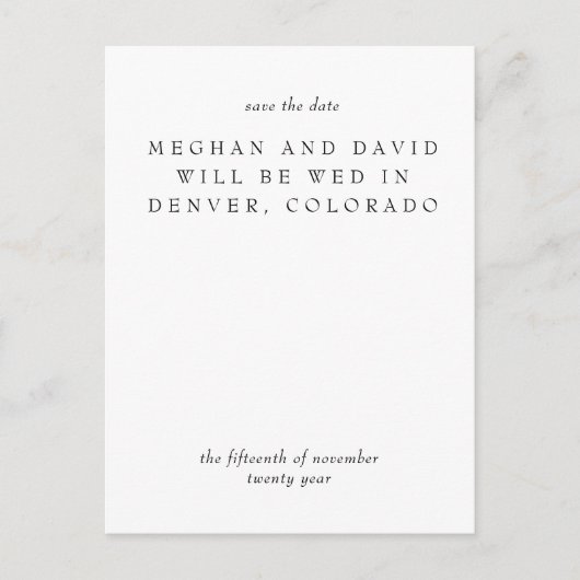 Eenvoudige minimale zwart-witopslag op de datum aankondigingskaart (Voorkant)