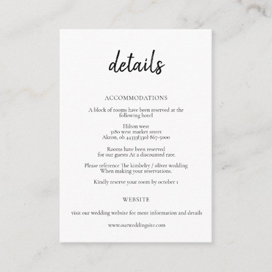 Eenvoudige minimale zwarte en witte kalligrafie informatiekaartje (Voorkant)