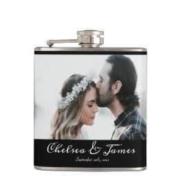 Eenvoudige minimale zwarte kalligrafie fotonaam heupfles