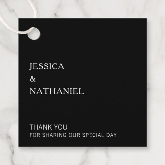 Eenvoudige minimale zwarte moderne bruiloft bedankjes labels (Voorkant)