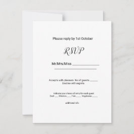 Eenvoudige minimale zwarte W Voeg jouw naam tekst RSVP Kaartje