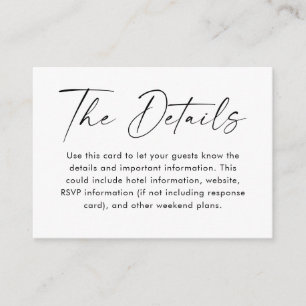 Eenvoudige Minimale zwarte witscript - Gegevens Informatiekaartje