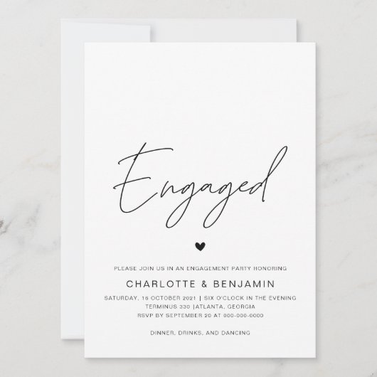 Eenvoudige Minimale Zwarte & Witte Engagement Part Kaart (Voorkant)