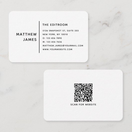 Eenvoudige, minimale zwarte witte QR-code Visitekaartje (Voorkant / Achterkant)