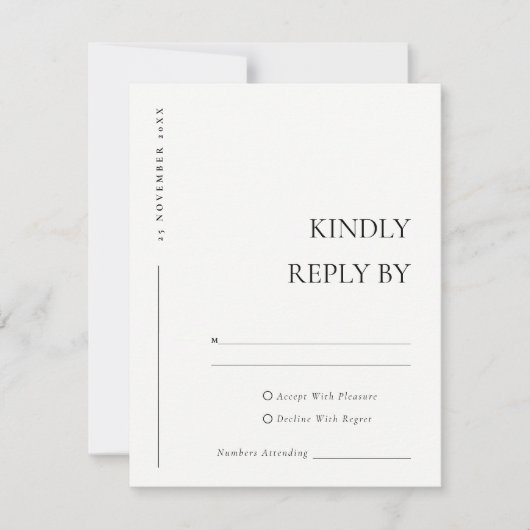 Eenvoudige minimale zwarte witte Typografie Wedden RSVP Kaartje (Voorkant)