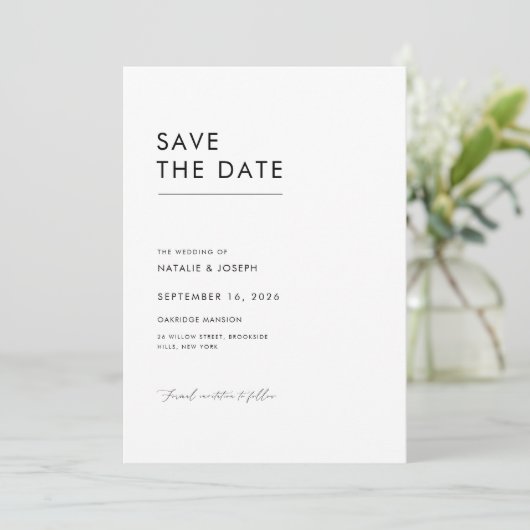 Eenvoudige minimalist Bewaar de datum Aankondiging (Staand voorkant)