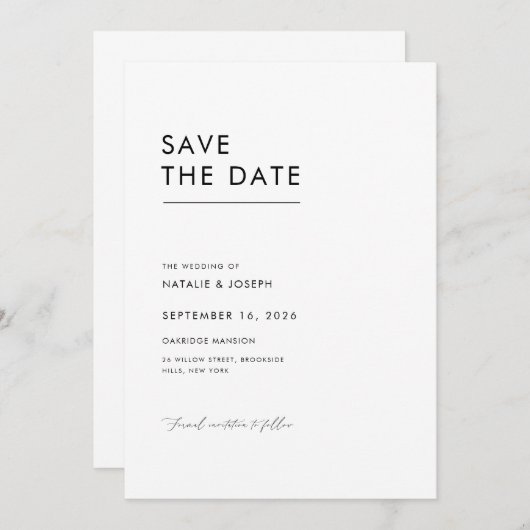 Eenvoudige minimalist Bewaar de datum Aankondiging (Voorkant / Achterkant)