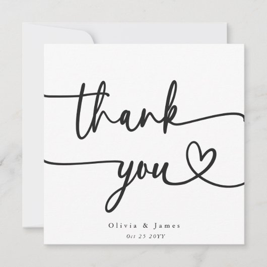 Eenvoudige minimalist dank u script hart bruiloft bedankkaart (Voorkant)