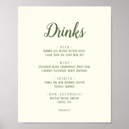 Eenvoudige minimalist|Dark Sage Bruiloft Drinken M Poster (Voorkant)