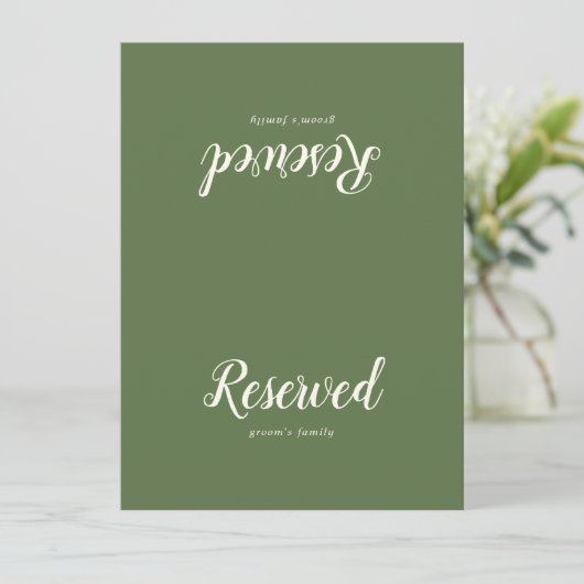 Eenvoudige minimalist|Dark Sage bruiloft gereserve (Staand voorkant)