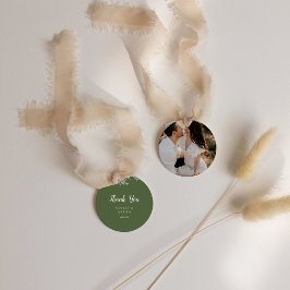 Eenvoudige minimalist|Dark Sage Foto Bruiloft Dank Bedankjes Labels