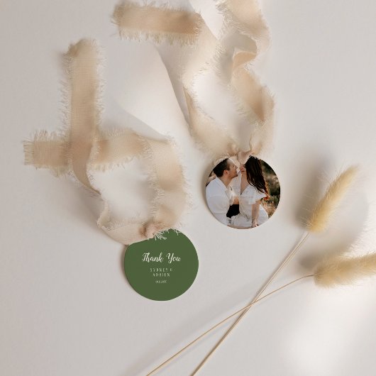 Eenvoudige minimalist|Dark Sage Foto Bruiloft Dank Bedankjes Labels