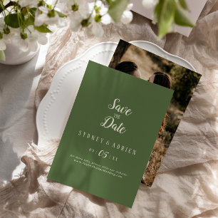 Eenvoudige minimalist Dark Sage Foto de datum opsl Save The Date